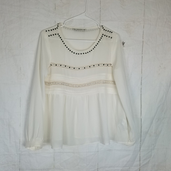 Zara basic collection beaded long sleeve baby doll top - Picture 3 of 10